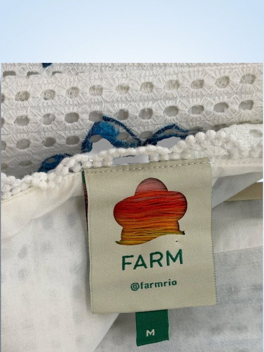 FARM Rio White Crochet Midi Dress with Blue Floral Print - Picture 2 of 7